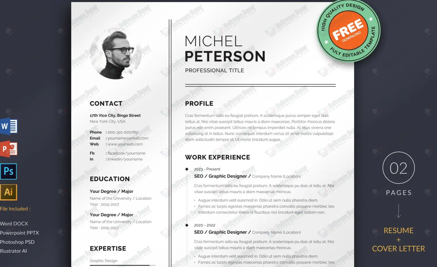 Free Printable Resume / CV Template Resume Template PSD